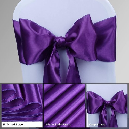 Babenest Satin Chair Sashes - Upgraded 10 Pcs Chair Ribbons & Bows for Weddings & Events | Purple