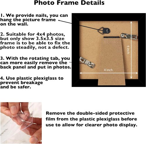 JCJMY 4x4 Picture Frame - Black Wall Hanging & Tabletop Display | Shatter-Resistant Plexiglass