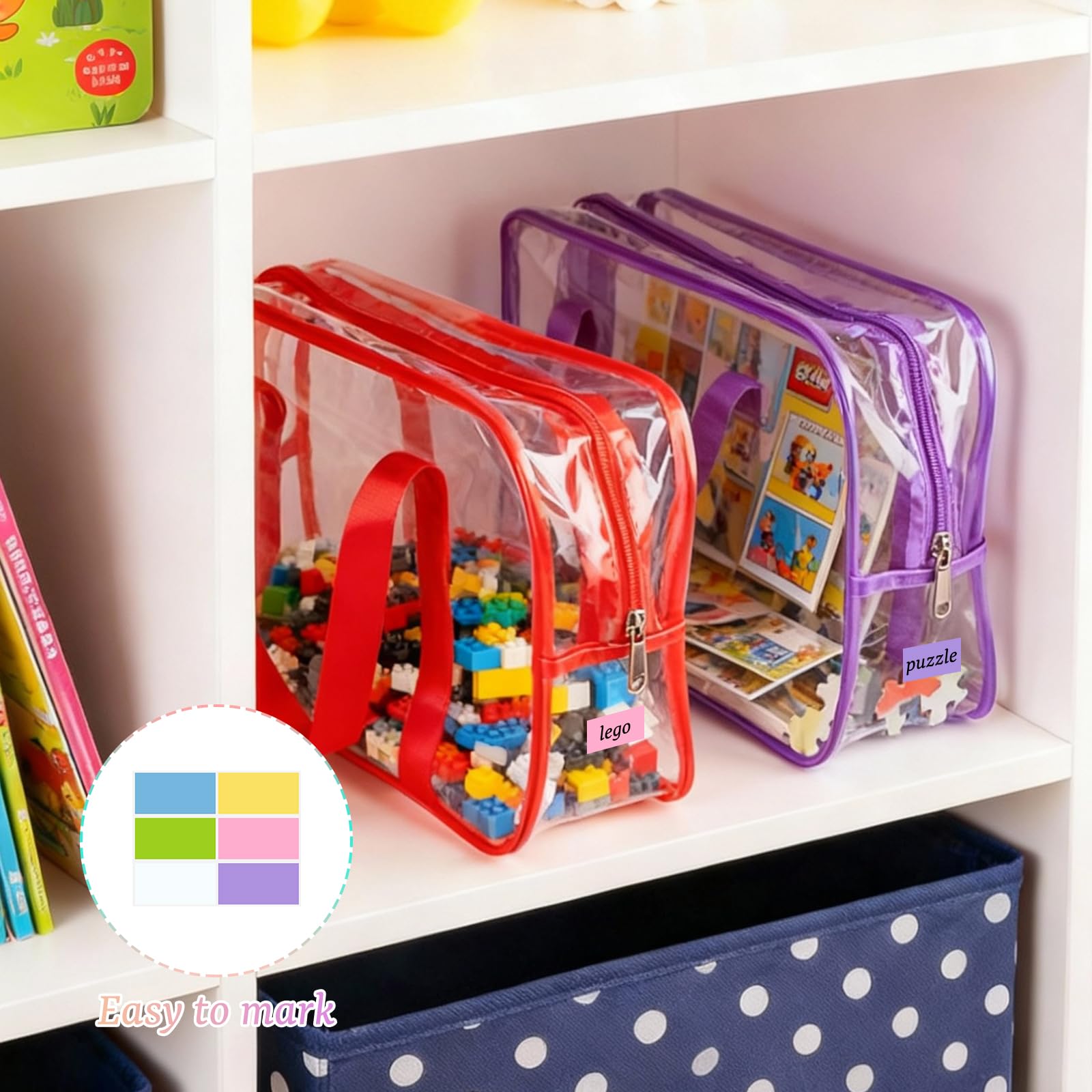6PCS Large Toy Storage Bags, Reusable Transparent PVC Toy Boxes, High-Capacity Toy Organizer Suitable for Multiple Occasions (Colorful, Large)