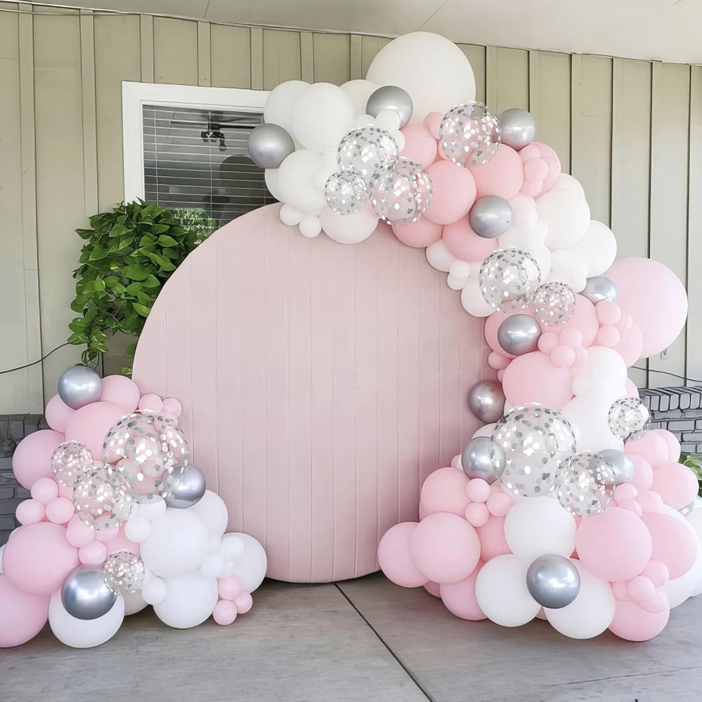 Skiennix Pink and Silver Balloons - Metallic Pastel Party Decor for Birthdays, Weddings & Showers