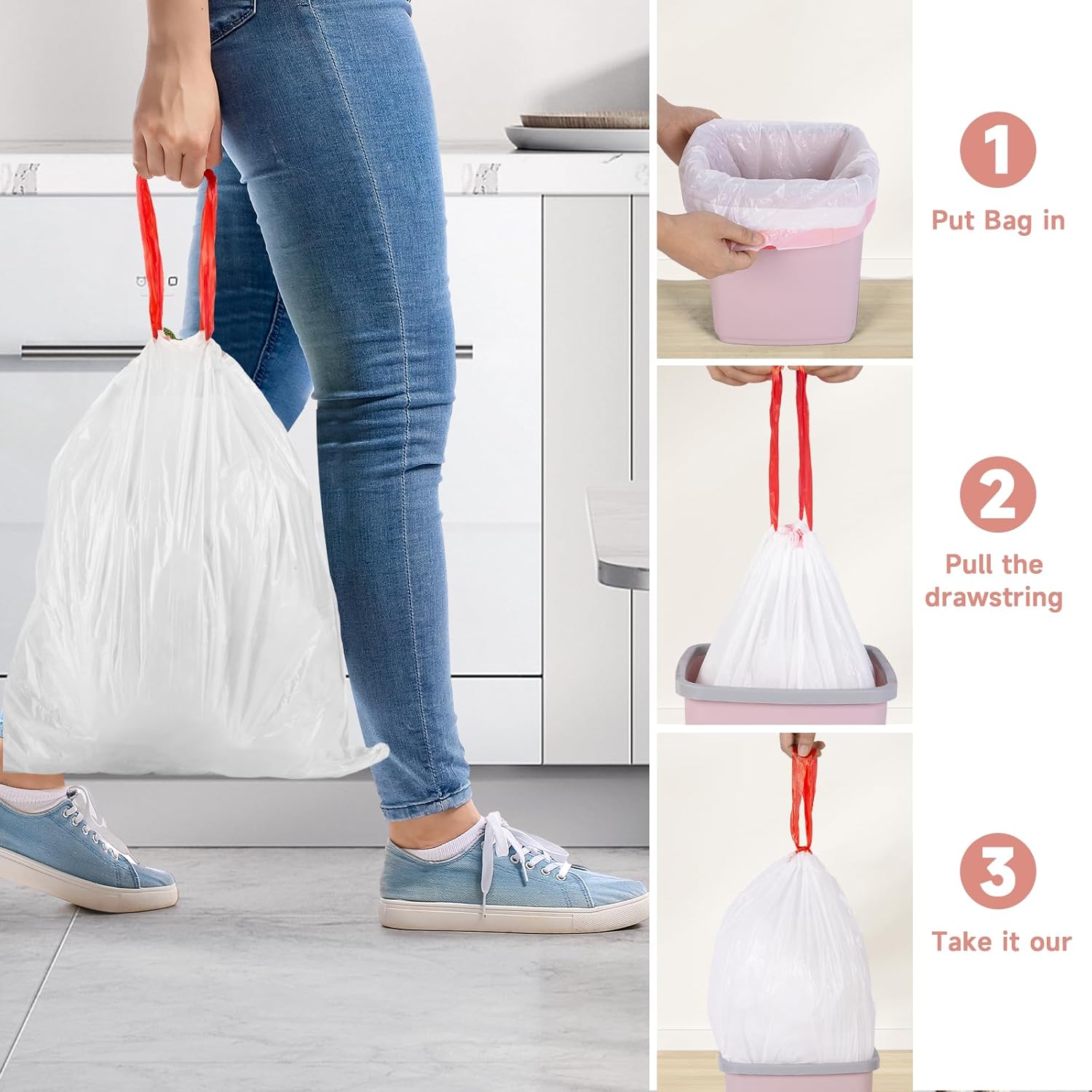 Magesh 6 Gallon Trash Bags - Unscented Drawstring Kitchen Garbage Bags | 125 Count, Strong & Thick
