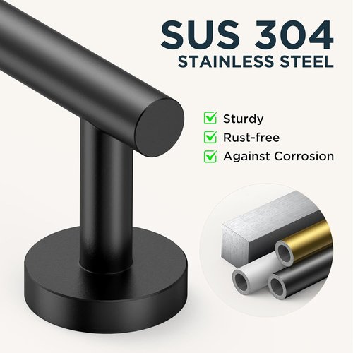 FORIOUS Bathroom Accessories Set - SUS304 Stainless Steel Toilet Paper Holder, Towel Ring & Hooks | Matte Black Finish