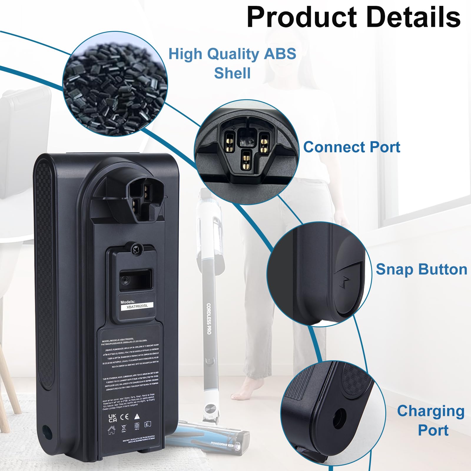 Xpopox Replacement for Shark XBATR620SL Battery Compatible with IZ540H, IZ562H, UZ565H,LZ500 Shark Cordless Vacuum Cleaners, 3000mAh 21.6V（NOT Fits for Shark IZ840H,IZ862H,UZ865H Series Models）