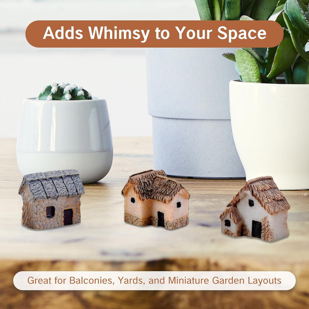 Skiennix Miniature House Village - 12pcs Resin Figurine Buildings for Fairy Garden Decor | Perfect for Bonsai & Succulents