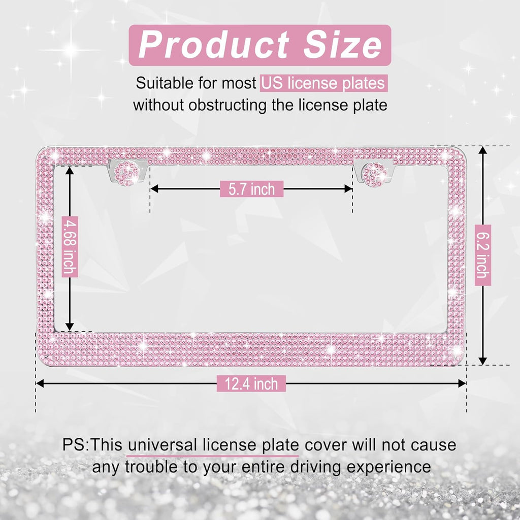 Amiss Bling License Plate Frame - Handcrafted Rhinestone Crystal Car Accessories | 2-Pack, Pink
