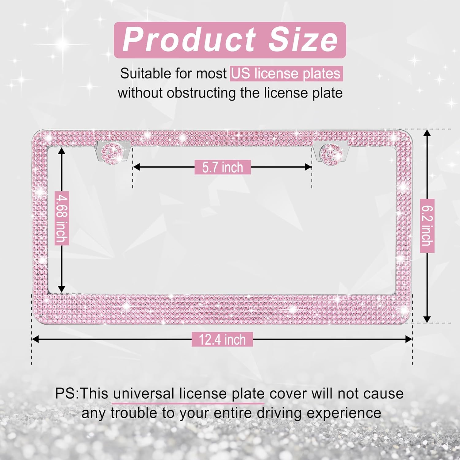 Amiss Bling License Plate Frame - Handcrafted Rhinestone Crystal Car Accessories | 2-Pack, Pink