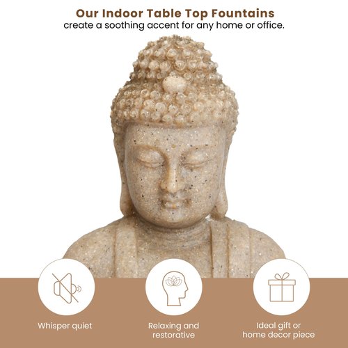 Bits and Pieces - Indoor Meditating Buddha Fountain - Compact & Lightweight Water Fountain Tabletop Decoration