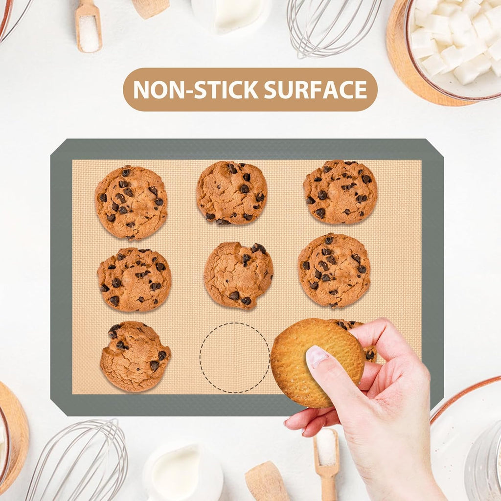Skiennix Silicone Baking Mats - Non-Stick Baking Sheets for Cookies & Pastries | Set of 3, Grey