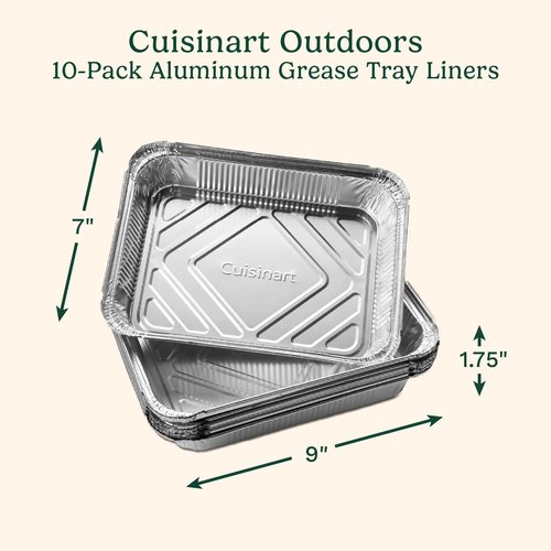 Cuisinart Heavy-Duty Aluminum Grease Tray Liners - 10-Pack Disposable Drip Trays for Griddles & Grills