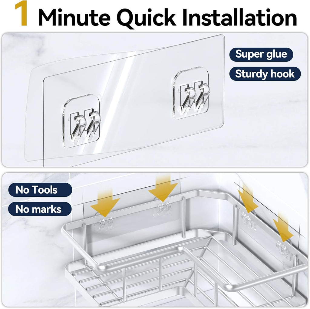 YASONIC Shower Caddy - 2-Pack Rustproof Stainless Steel Corner Shelves with Soap Holder | No-Drill Design for Dorms & Bathrooms