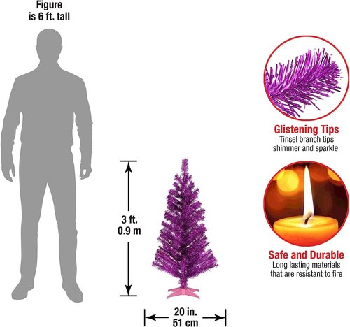 National Tree Company Artificial Christmas Tree, Pink Tinsel, Includes Stand, 3 feet