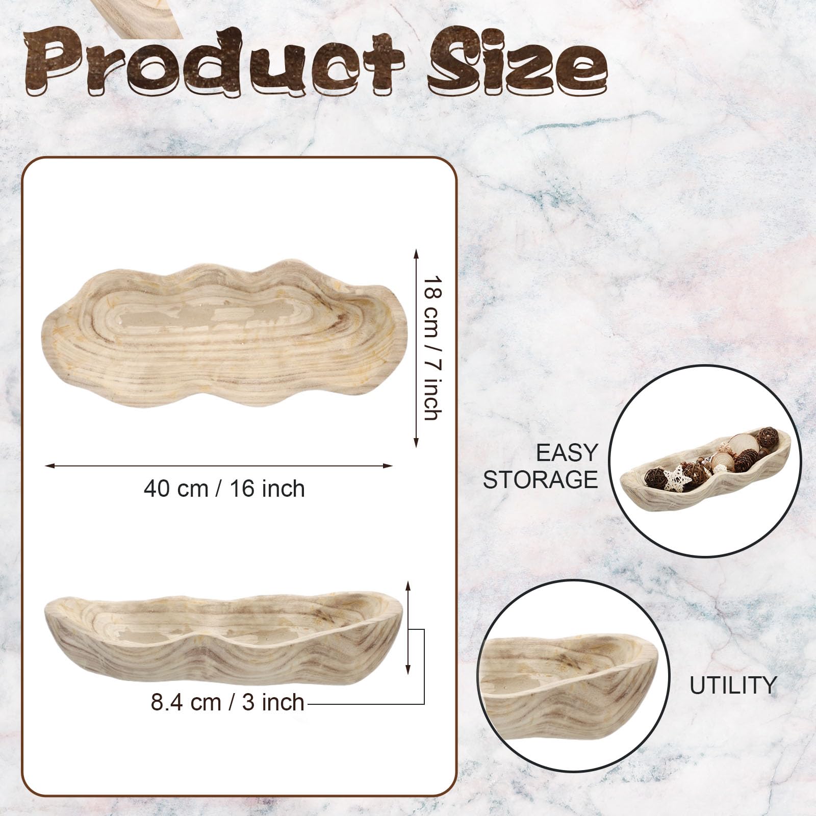 Nuogo 1 Pack 16 Inch Wavy Live Edge Dough Bowl Large Size Wood Rustic Dough Bowl Decorative for DIY Farmhouse Home Supplies Kitchen Decoration(Light Color)