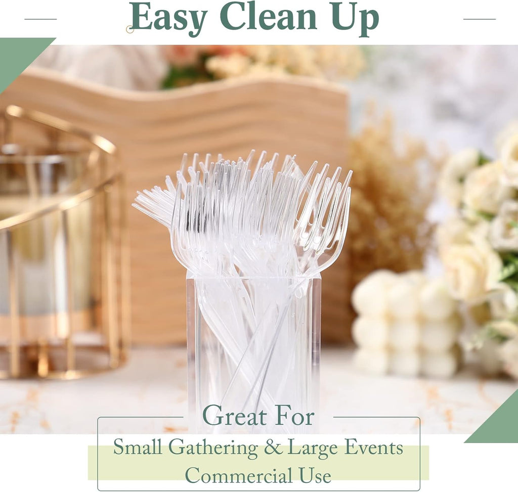 Potchen 1000 Pcs Heavy Duty Clear Disposable Plastic Forks - Perfect for Parties & Picnics, 5.8 Inches