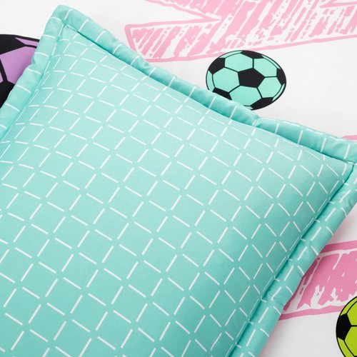 Lush Decor Girls Soccer Kick Reversible Comforter Queen Size 5 Piece Set Full/Queen White & Turquoise - Kids Bedding Set Queen Comforter - Soccer Bedding