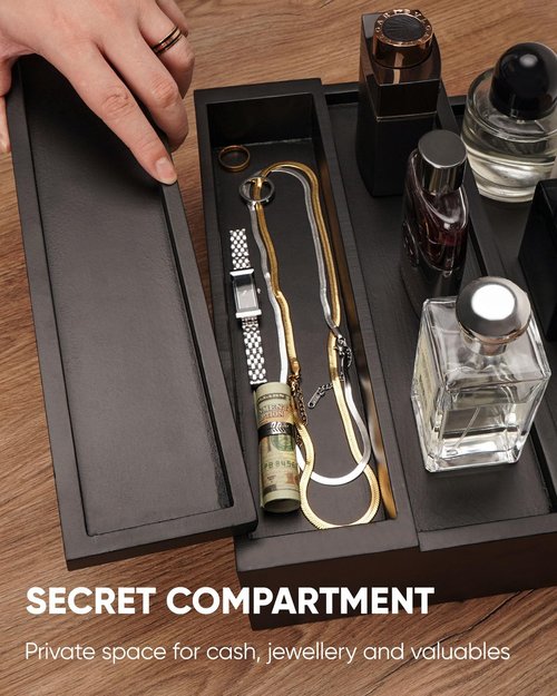 BRITEREE Cologne Organizer for Men, 3 Tier Wooden Cologne Stand with Drawer Storage and Hidden Compartment, Perfume Display Holder for Dresser, Great Gifts for Men and Women Valentine, Black