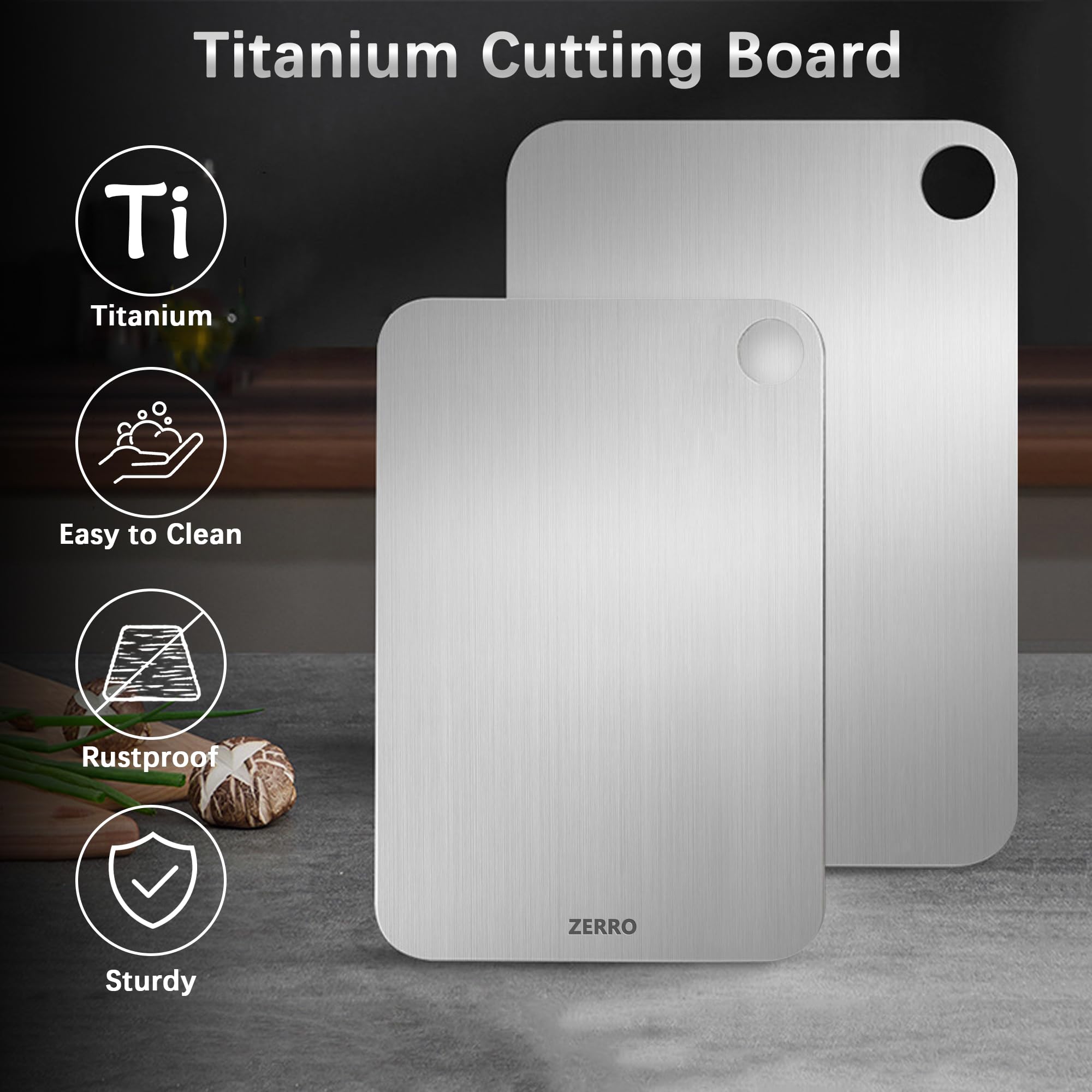 ZERRO Titanium Cutting Board 14.17" x 9.84", 100% Pure Titanium