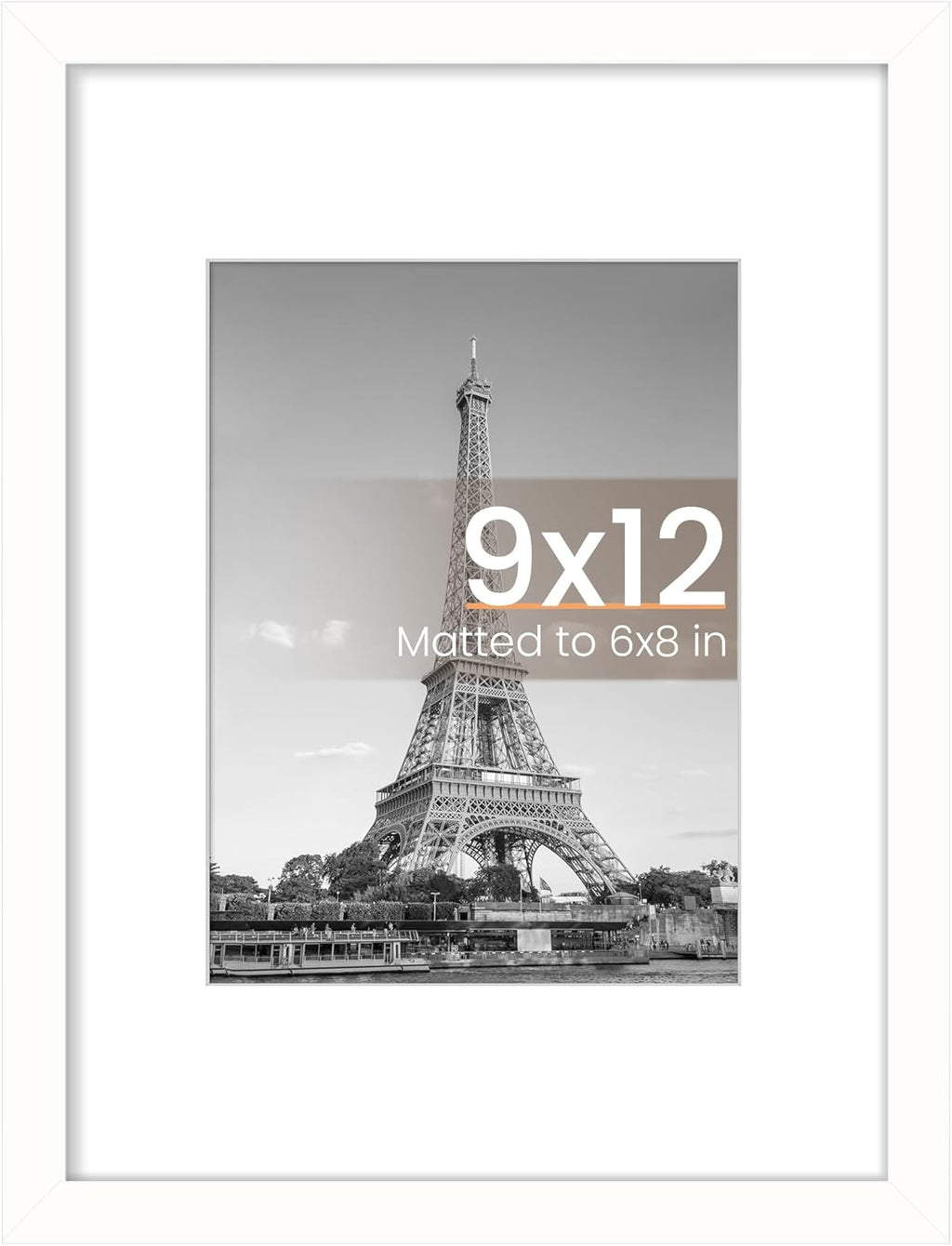 Upsimples 9x12 Picture Frame - Versatile Display for 6x8 Photos with Mat or 9x12 Without | White, 1 Pack