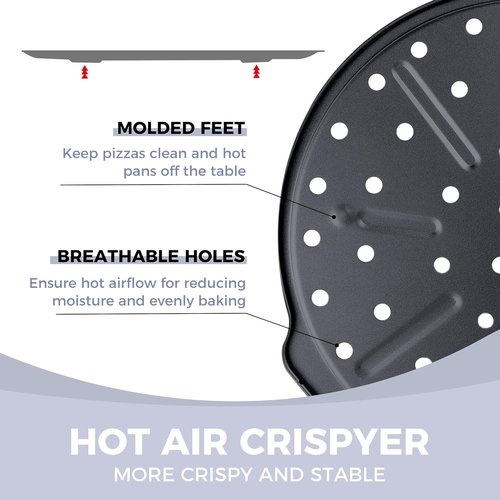 HONGBAKE 12-Inch Nonstick Pizza Pan Set - Air Crisping Design with Wide Handles | Perfect for Frozen & Homemade Pizza