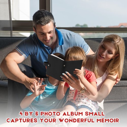 2 Pack Small Photo Albums 4x6 Pictures, Leather Cover Albums, 4x6 Photo Book for 52 Photos Inserted From the Top, Kids 4 x 6 Photos and Family Anniversaries Baby Vacations, Wedding, Black