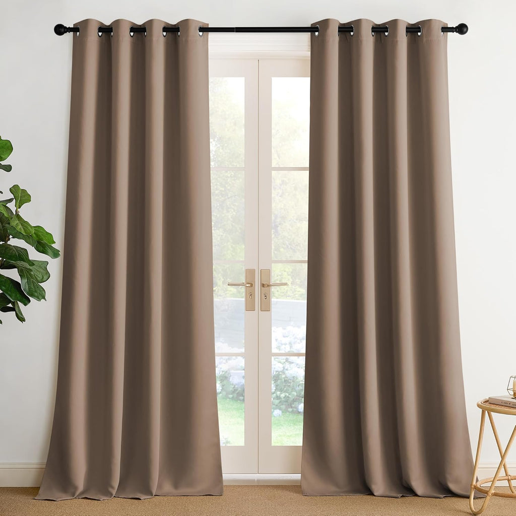 NICETOWN Room Darkening Curtains - Elegant Cappuccino Drapery Panels, 52" x 90" (Set of 2)