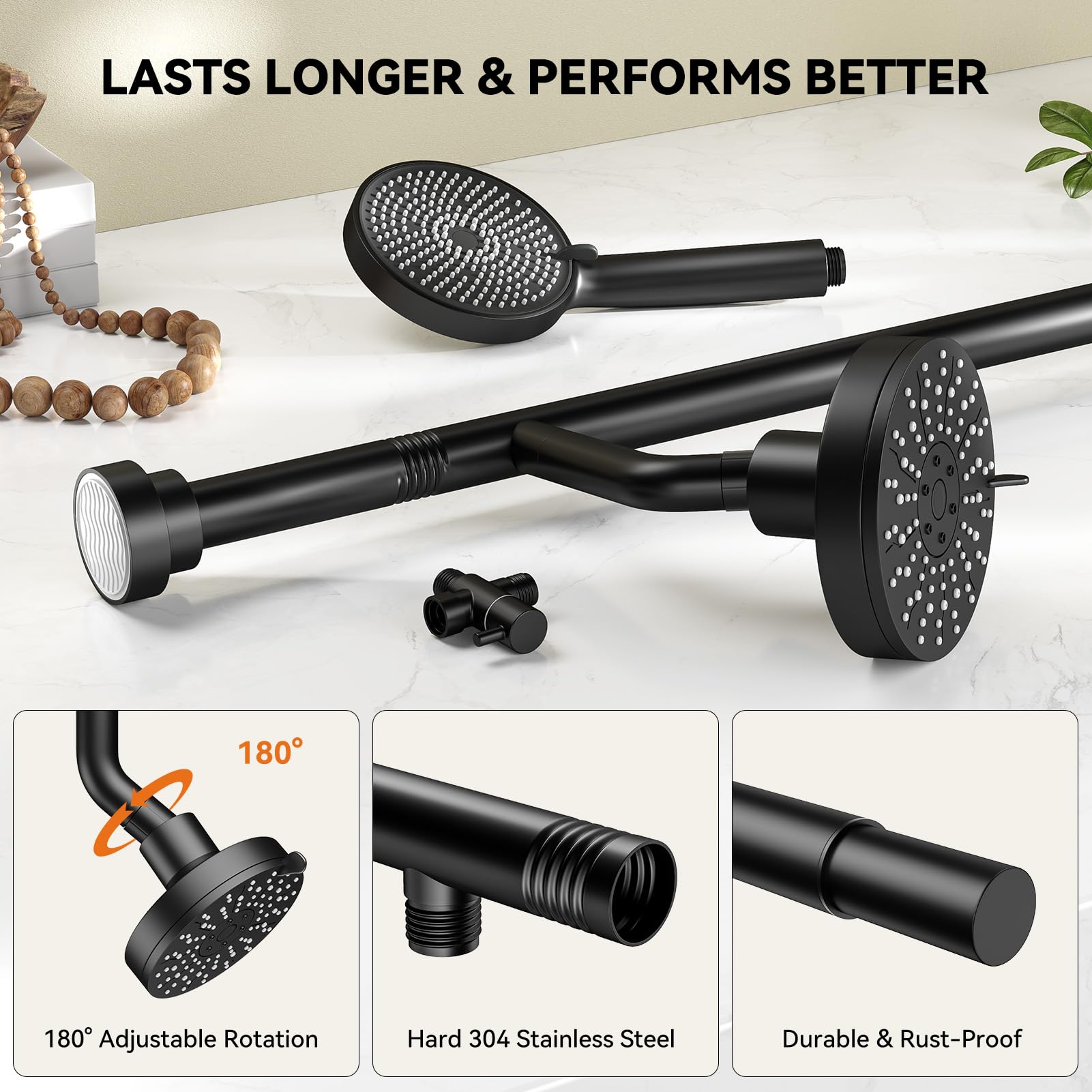 NTPN Dual Shower Head with Handheld for Couples, High Pressure Double Shower Heads for Two People Rod, Two Showerhead System Fit 2 Person, Gifts for Women Men, SPA-Like (Black, Segmented Design)