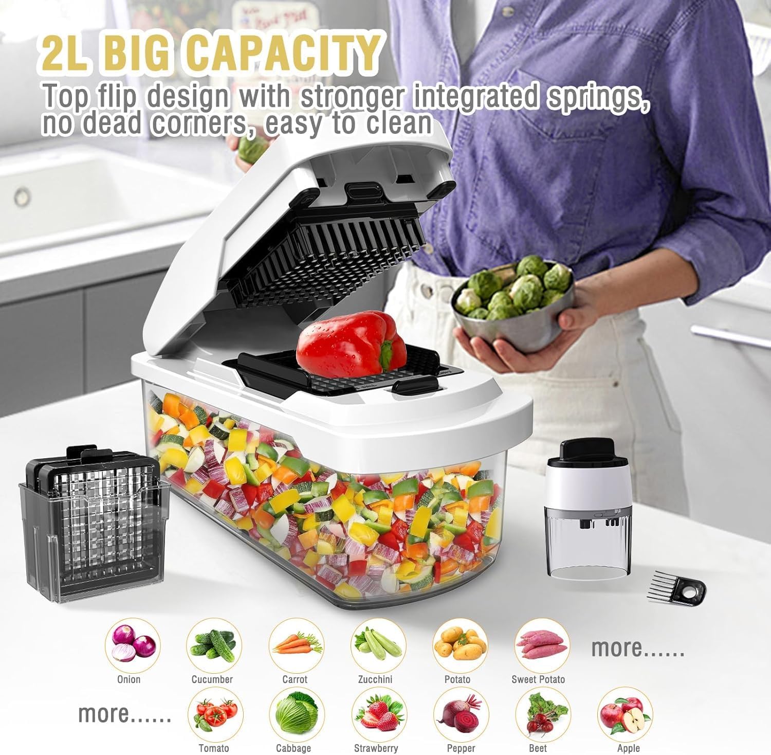 Skiennix Vegetable Chopper - 15-in-1 Mandoline Slicer & Food Dicer with Stainless Steel Blades
