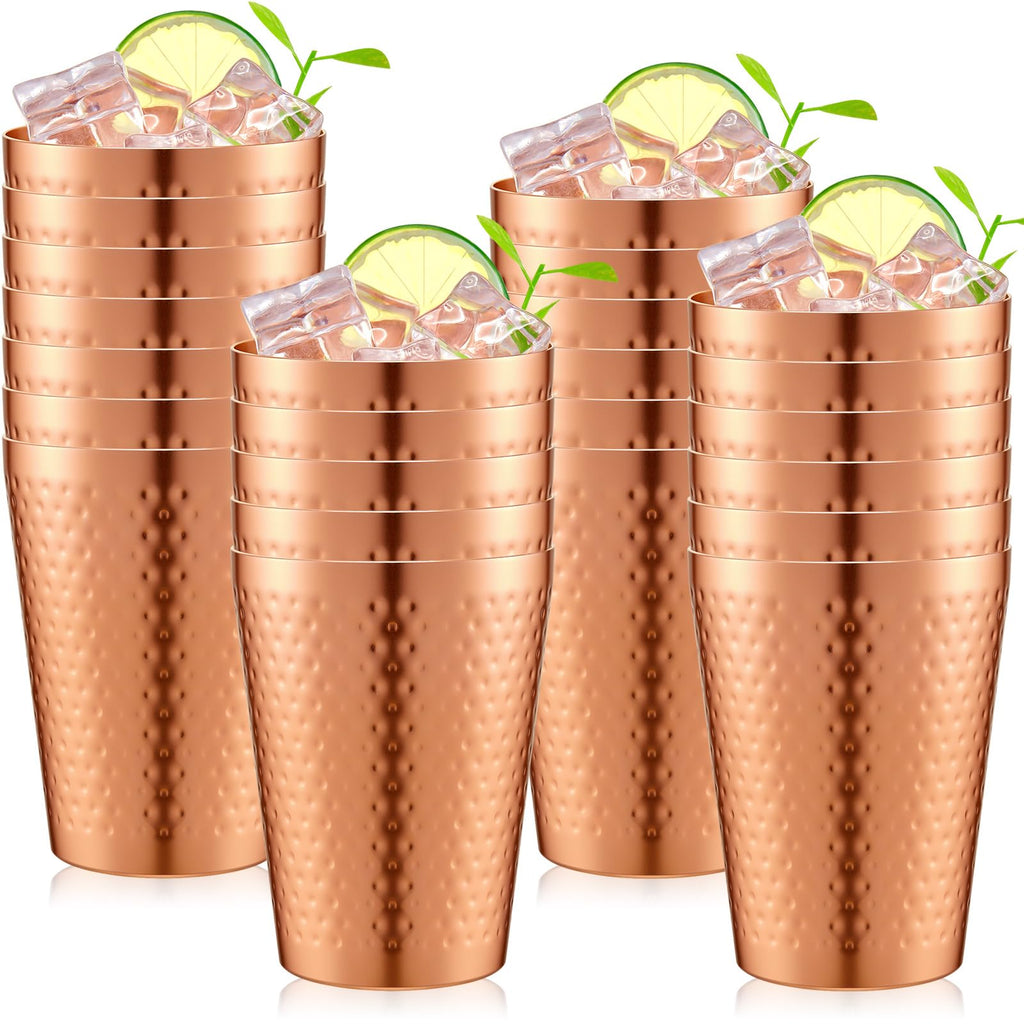 Tanlade 24 Pcs Aluminum Copper Cups Bulk, 14 oz Water Tumblers, Metal Copper Cups for Drinking, Hammered Surfaces Mirror Finish Stackable Cold Glasses for Red or White Wine Iced Coffee (Gold)
