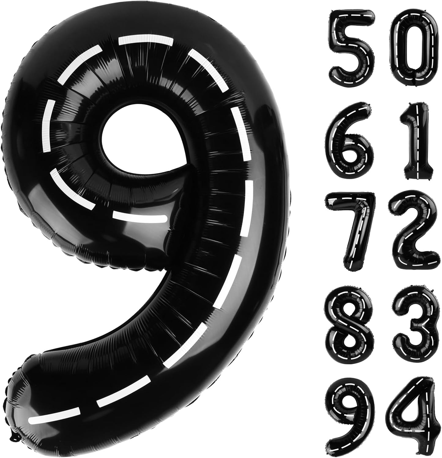 Race Car 9 Balloon - 40 Inch Black Giant Number Balloon for 9th Birthday Decorations