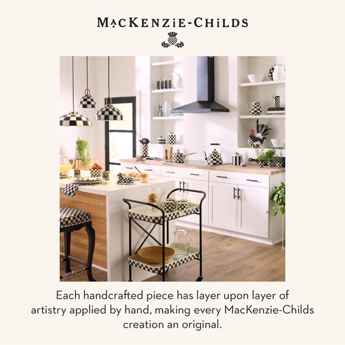 MACKENZIE-CHILDS Set of 2 Farmhouse Canister, Lidded Kitchen Canister with Spoon, Black-and-White Courtly Check