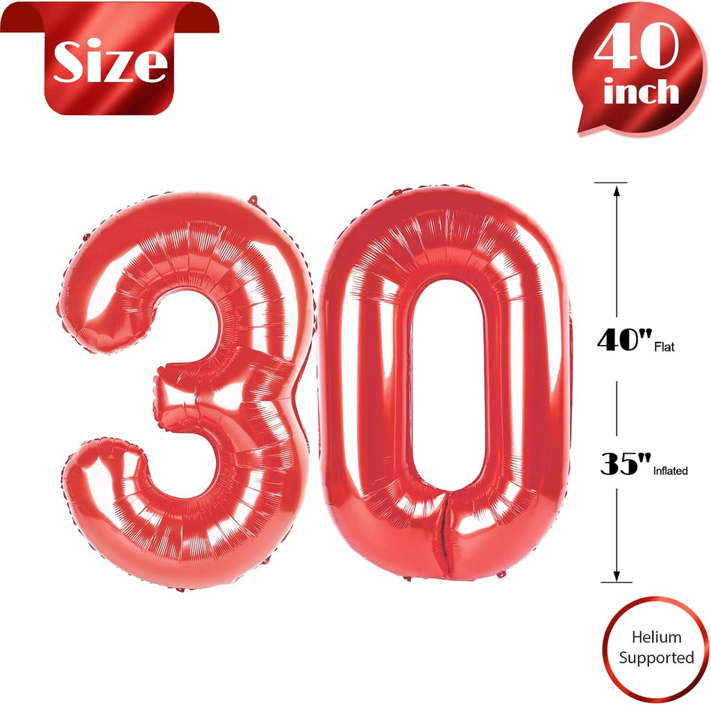 Red Number 30 Balloon - 40 Inch 30th Birthday Decorations for Boys & Girls Party Supplies