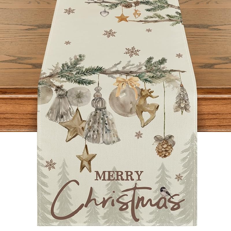 Beige 13 x 120 Inch Christmas Table Runner - Artoid Mode