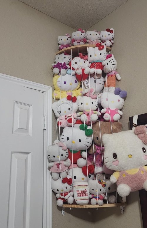 Corner Stuffed Animal Storage Net - Heigh Adjustable Wood Stuffed Animal Organizer - Large Wall Plush Holder Teddy Bear Storage for Bedroom Nursery Decor