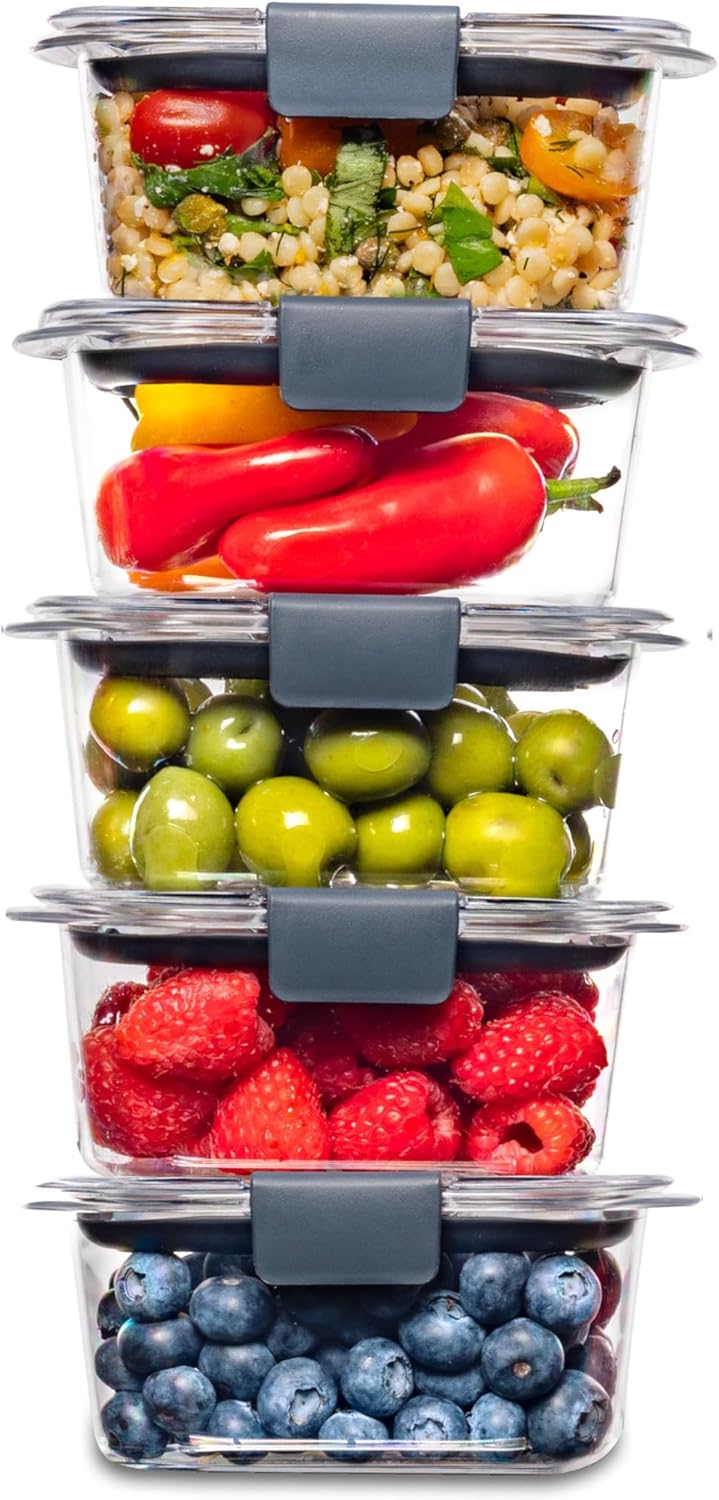 Rubbermaid Brilliance Food Storage Containers Set - BPA Free, 2 (9.6 Cup) & 5 (1.3 Cup) Lids Included