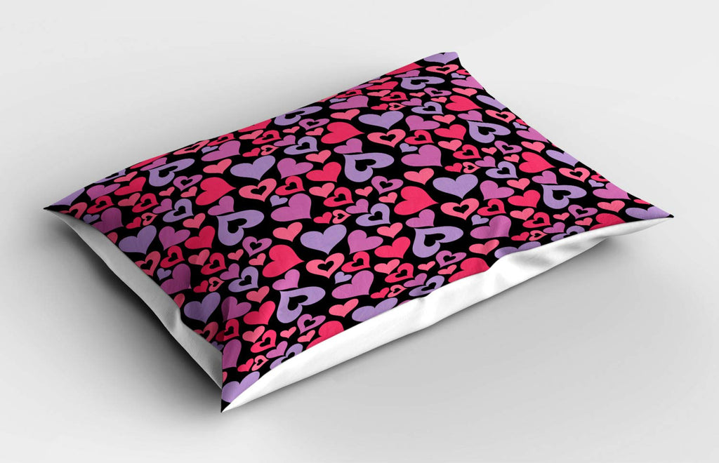 Ambesonne Love Pillow Sham, Silhouette Hearts Pinkish Romantic Shapes Valentines Day Celebration Happy Cheerful, Decorative Standard Queen Size Printed Pillowcase, 30" X 20", Lilac Pink Lavender