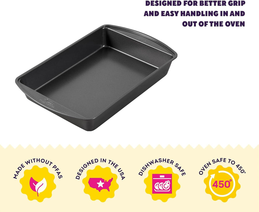 Wilton Gold Non-Stick Baking Pan - 13 x 9 Inch Oblong Roasting Pan | Cold-Rolled Steel, PFAS-Free