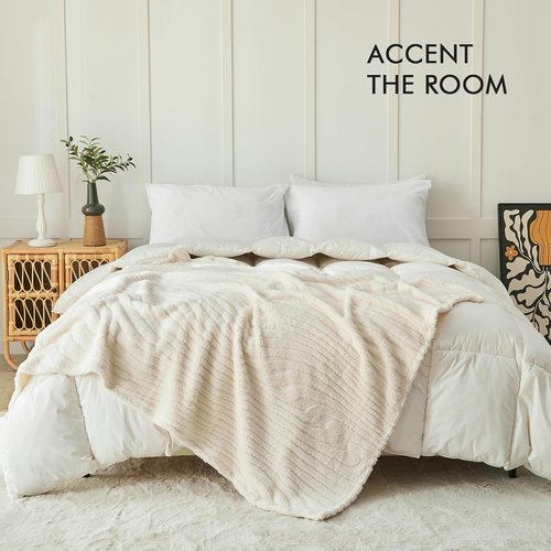 Lifein Throw Blanket - Cream Wave Boho Fleece Blanket | Soft, Lightweight & Fuzzy (50x60in)