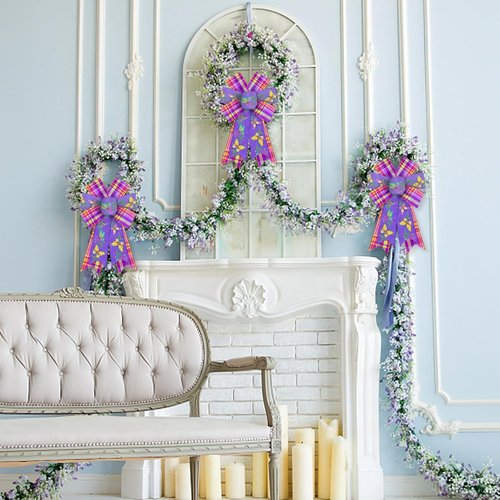 Hying Spring Flower Wreath Bows - 2-Piece Purple & Pink Burlap Set for Front Door Decor