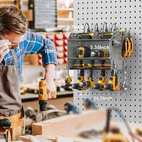 CCCEI Modular Power Tool Organizer - Wall Mount Charging Station & Heavy-Duty Storage Shelf | Grey, 1 Pack