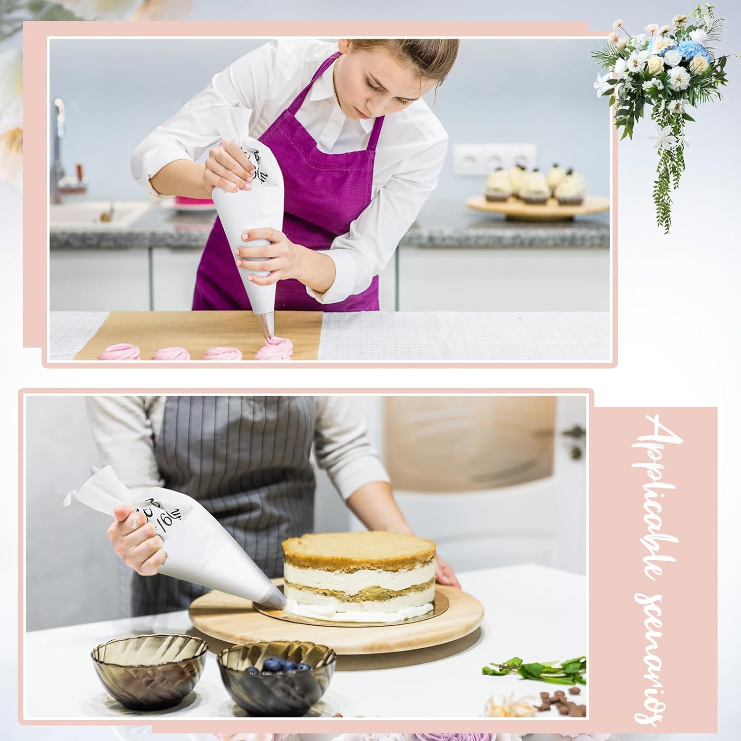 Nuogo Reusable Piping Pastry Bags - 24 Inch Large Canvas for Cake Decorating & Icing | 4 Pack
