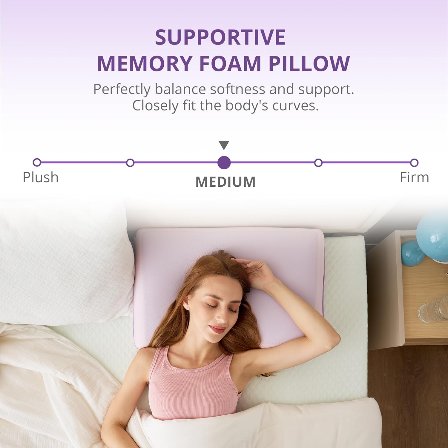 Purple Cooling Pillow - Gel Memory Foam with Reversible Cover for Neck Support | Machine Washable