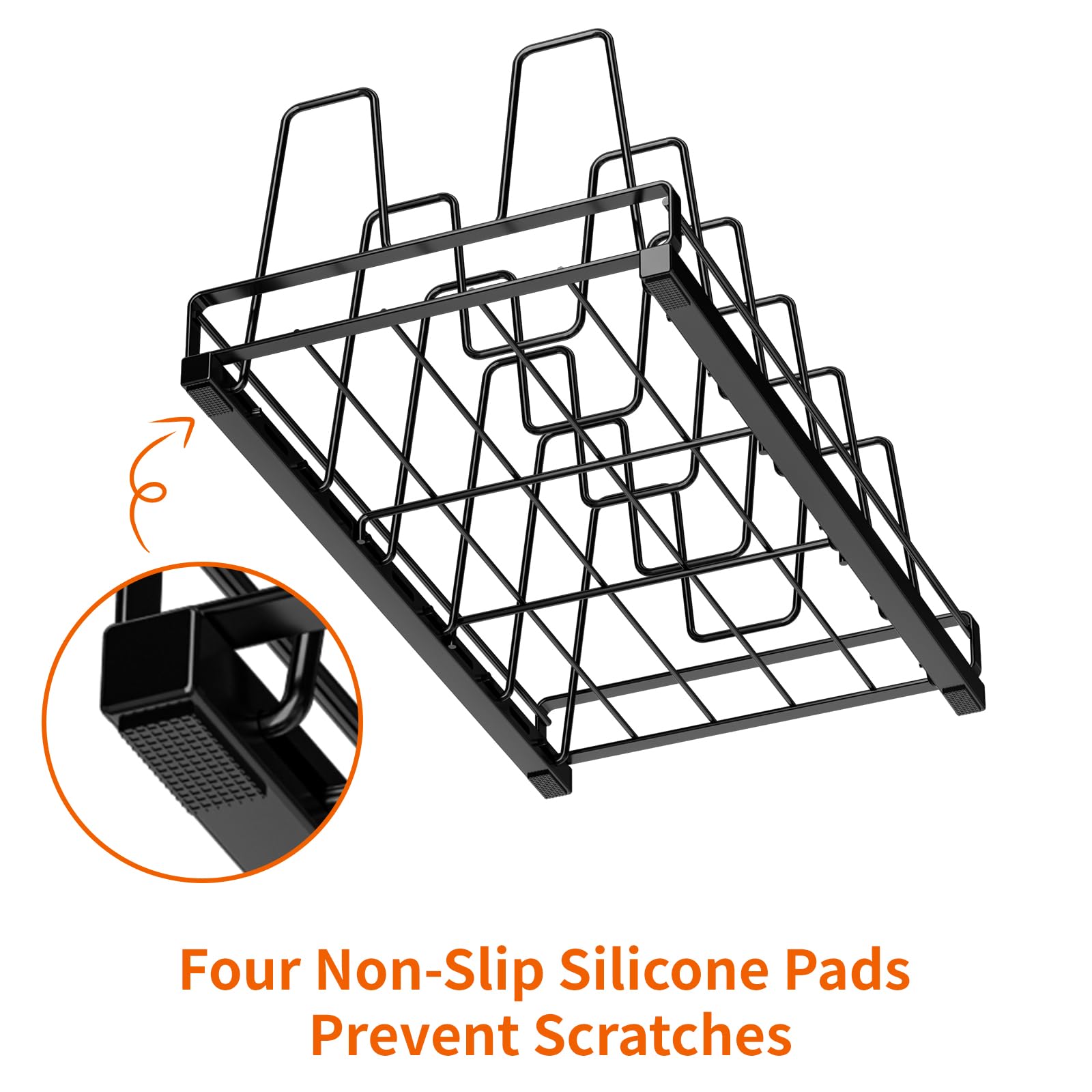 Food Container Lid Organizer for Cabinet, 6 Adjustable Dividers Metal Pot Lid Organizer, Pots and Pans Organizer Under Cabinet Storage Plastic Lids Pots Cookie Sheets for Cabinets, Cupboards, Drawers
