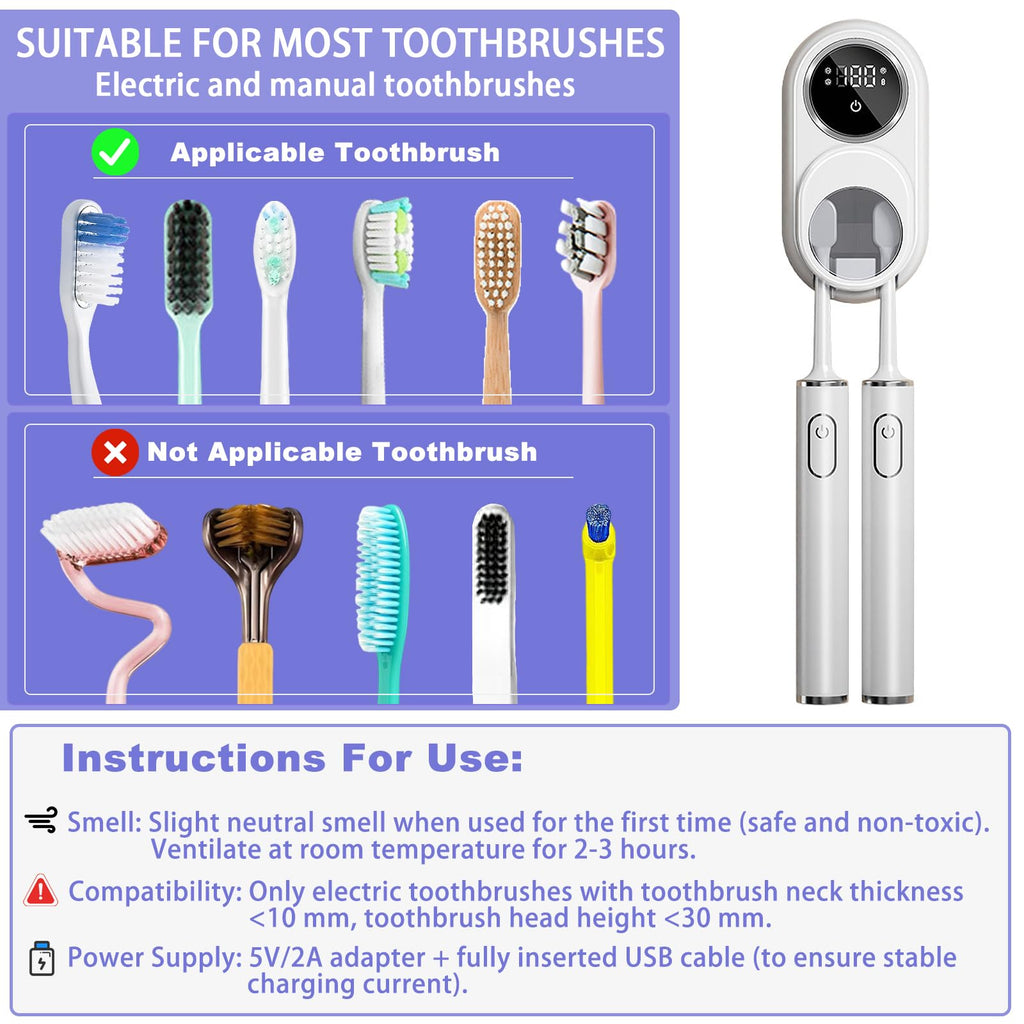 Wall Mounted Toothbrush Holder, Toothbrush Covers with 2 Toothbrush Slots, Portable Cleaning Box for Electric and Manual Toothbrushes, Inductance Cleaner Case Without Drilling (Black)