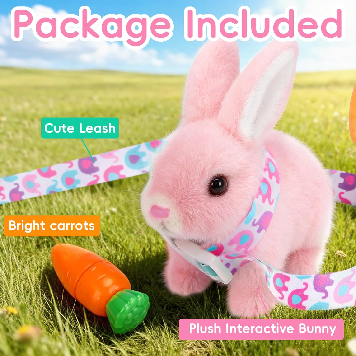 Skiennix Hopping Bunny Plush Toy - Interactive Electronic Pet with Sounds & Movements | Pink, Perfect Gift for Toddlers