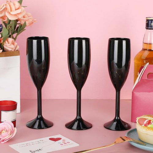 Domensi 40 Pack Black Acrylic Champagne Flutes Bulk 6 oz Unbreakable Reusable High Stem Plastic Toasting Goblets for Wedding, Party, Camping & Restaurant