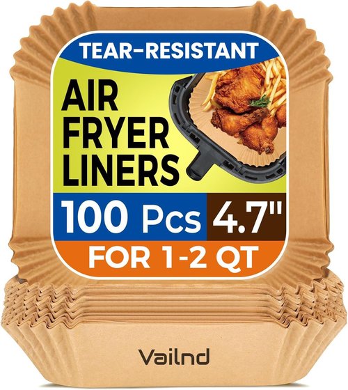 COSORI Small Air Fryer Liners - 100PCS Disposable Parchment Paper Sheets | 4.7 Inch Square for 2 QT Air Fryer
