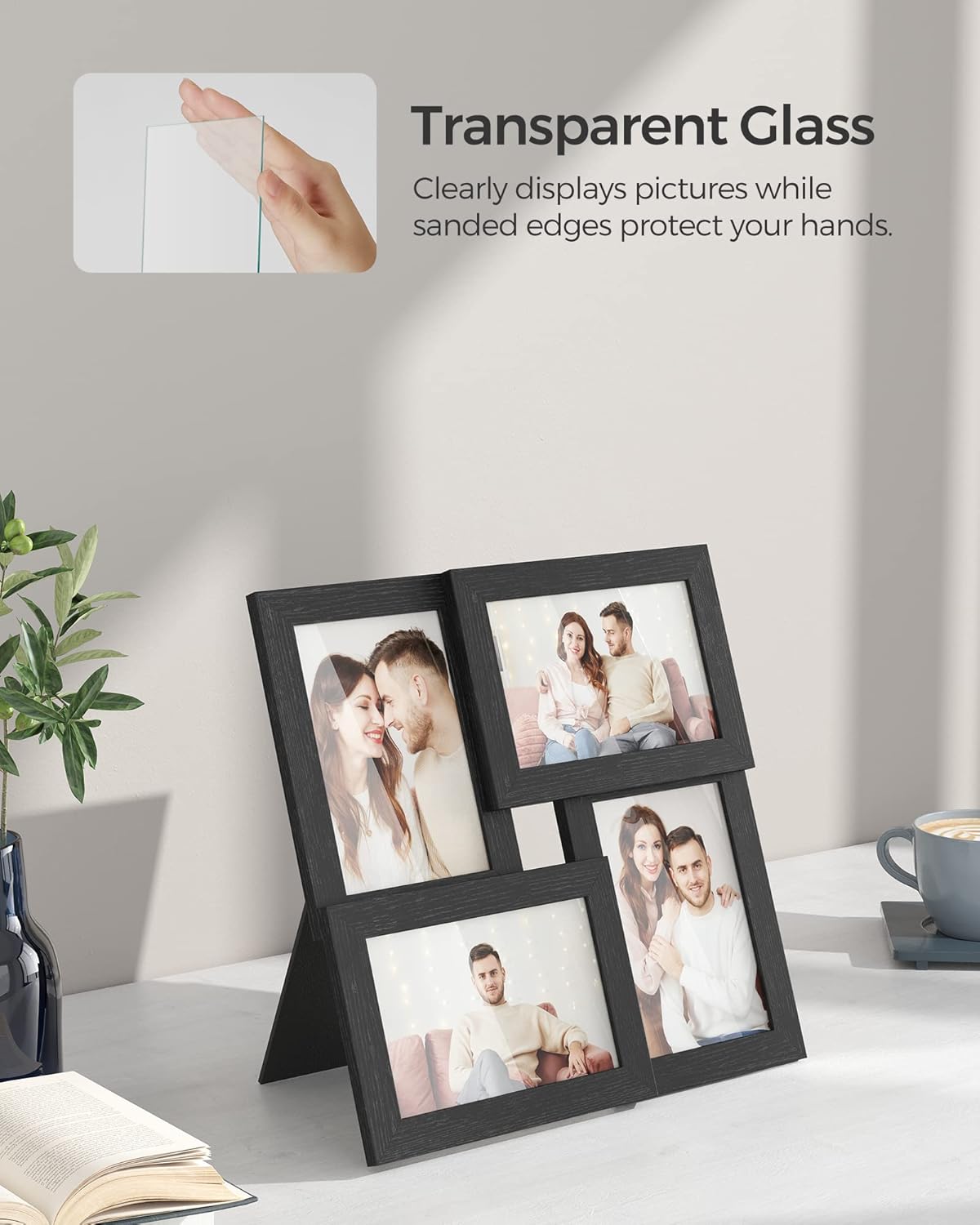 SONGMICS Collage Picture Frames - Set of 4, 4x6 Multi-Photo Wall Decor in Ink Black | Stylish Gallery Display