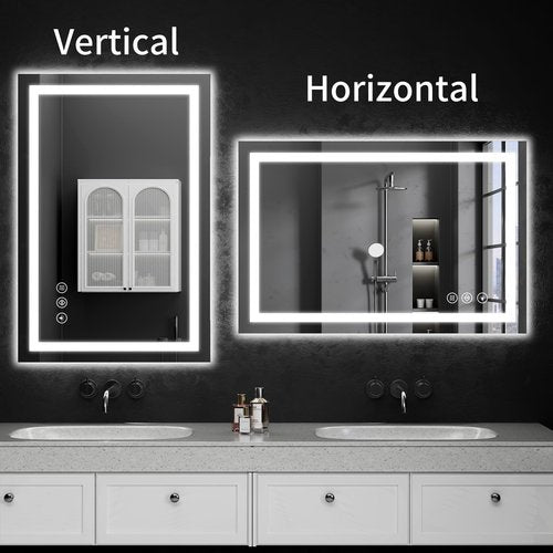 WISSMIELS 24"x36" LED Bathroom Mirror with Lights, Dimmable, Anti-Fog, Lighted Bathroom Vanity Mirror for Wall, Backlit + Front Lit, Memory Function, Shatter-Proof, Tempered Glass
