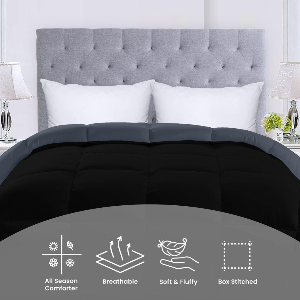 Utopia Bedding Comforters King Size, All Season Duvet Insert, Down Alternative Box Stitched Bed Comforter with Corner Tabs, Machine Washable (Black/Grey)