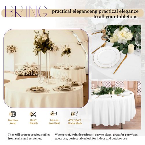 10 Pack White Round Tablecloth 120 inch Round Table Cloth Polyester,White Tablecloths for Round Tables Waterproof Stain Resistant Washable Table Cover in Bulk for Wedding Party Buffet Camping