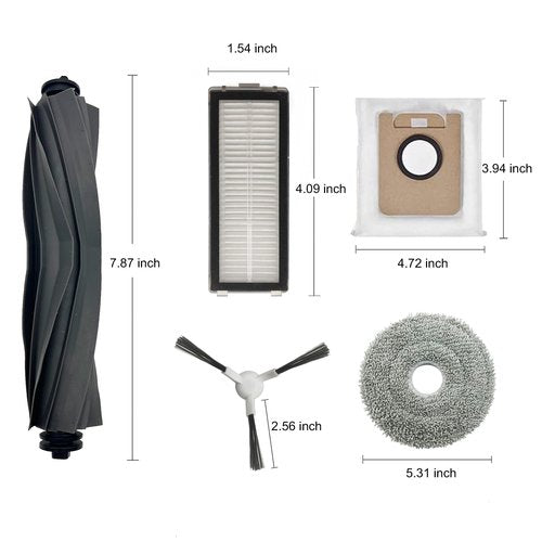 19Pcs Replacement Accessories for Dreame L20 Ultra Vacuum/ L30 Ultra Robot Vacuum,1Rubber Main Brush,4Mop Pads, 6Dust Bag,2Filters,4Side Brush